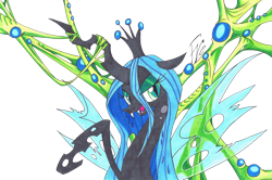 Size: 2000x1326 | Tagged: safe, artist:hallowgazer, queen chrysalis, changeling, changeling queen, female, horn, solo, traditional art