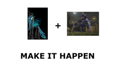 Size: 1576x864 | Tagged: safe, queen chrysalis, changeling, changeling queen, all caps, chryssalid, exploitable meme, make it happen, meme, meta, x-com