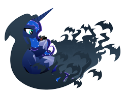 Size: 2062x1540 | Tagged: safe, artist:omegasunburst, princess luna, alicorn, bat, pony, spider, luna eclipsed, bat cloak, solo