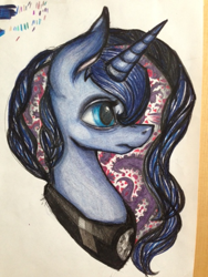 Size: 480x640 | Tagged: safe, artist:sacchariferouscherry, princess luna, alicorn, pony, female, horn, mare, solo, traditional art