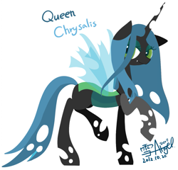 Size: 801x768 | Tagged: safe, artist:snow angel, queen chrysalis, changeling, changeling queen, cute, cutealis, cutout, lidded eyes, pixiv, raised leg, signed, simple background, solo