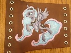 Size: 640x480 | Tagged: safe, artist:fireflyfarm, princess luna, alicorn, pony, clothes, corset, craft, leather, solo