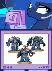 Size: 562x769 | Tagged: safe, princess luna, alicorn, pony, exploitable meme, gamer luna, meme, obligatory pony, space marine, space marine centurion, space marine inside a space marine, spess mahreen, tv meme, ultramarine, ultrasmurf, unamused, warhammer (game), warhammer 40k