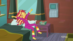 Size: 1280x720 | Tagged: safe, screencap, sunset shimmer, eqg summertime shorts, equestria girls, monday blues, feet, sunset's apartment, the ass was fat