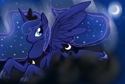 Size: 2700x1800 | Tagged: safe, artist:masternighthawk, princess luna, alicorn, pony, female, horn, mare, simple background, solo