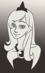 Size: 400x645 | Tagged: safe, artist:alienfirst, princess luna, human, bust, grayscale, head, humanized, monochrome, smiling, solo