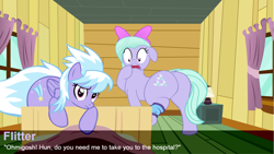 Size: 1500x844 | Tagged: safe, edit, cloudchaser, flitter, rumble, pegasus, pony, bed, bow, butt, cloudrumble, dock, fanfic, fanfic art, female, flitterumble, flitterumblechaser, floppy ears, hair bow, huge butt, large butt, male, male pov, offscreen character, plot, pov, room, rumble gets both the mares, rumblechaser, shipping, straight, text, the ass was fat, thighs, twins