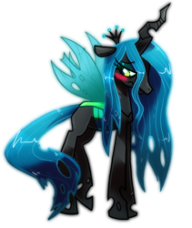 Size: 842x1000 | Tagged: dead source, safe, artist:shufflestripes, queen chrysalis, changeling, changeling queen, blushing, solo