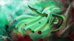 Size: 1600x900 | Tagged: safe, artist:midnameowfries, queen chrysalis, changeling, changeling queen, female, solo