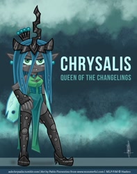 Size: 750x954 | Tagged: safe, artist:monsterful, artist:php13, queen chrysalis, anthro, humanized