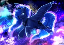 Size: 800x566 | Tagged: safe, artist:tatugon, princess luna, alicorn, pony, female, horn, mare, simple background, solo