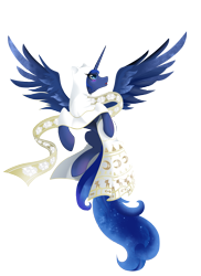 Size: 2550x3501 | Tagged: safe, artist:artist-apprentice587, princess luna, alicorn, pony, clothes, flying, journey, robe, simple background, solo