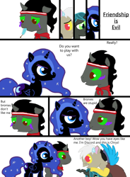 Size: 900x1226 | Tagged: safe, artist:moonpaths, discord, king sombra, nightmare moon, queen chrysalis, changeling, changeling queen, pony, unicorn, comic, cute, cutealis