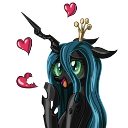 Size: 600x600 | Tagged: safe, artist:infernaldalek, queen chrysalis, changeling, changeling queen, biting, cute, cutealis, female, heart