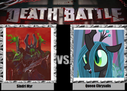 Size: 900x643 | Tagged: safe, queen chrysalis, changeling, changeling queen, death battle, meta, sindri myr, warhammer (game), warhammer 40k