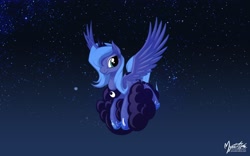 Size: 2560x1600 | Tagged: safe, artist:mysticalpha, princess luna, alicorn, pony, cloud, s1 luna, solo, wallpaper