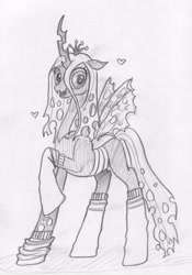 Size: 1961x2805 | Tagged: safe, artist:captainvan, queen chrysalis, changeling, changeling queen, clothes, heart, socks, traditional art