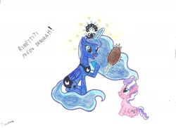 Size: 2338x1700 | Tagged: source needed, safe, artist:discorsaurus, diamond tiara, princess luna, alicorn, pony, deborah morese, italian, mirror