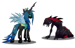 Size: 1600x1024 | Tagged: safe, artist:oddwarg, queen chrysalis, changeling, changeling queen, crossover, pun, starcraft, zerg