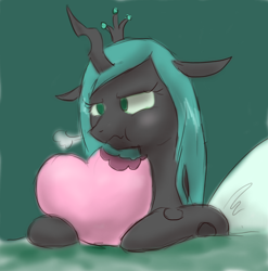 Size: 800x809 | Tagged: dead source, safe, artist:themiles, queen chrysalis, changeling, changeling queen, biting, cute, cutealis, eat, heart, love, nom, solo