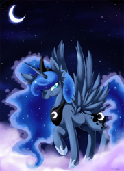 Size: 600x831 | Tagged: safe, artist:lulu-fly, princess luna, alicorn, pony, cloud, moon, solo