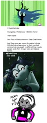 Size: 606x1564 | Tagged: safe, queen chrysalis, oc, oc:ipsywitch, changeling, changeling queen, sea pony, deep one, homestuck, insane fan theory, meta, text
