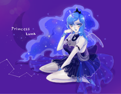 Size: 830x648 | Tagged: safe, artist:weketa, princess luna, human, horned humanization, humanized, pixiv, solo, winged humanization