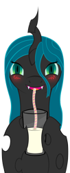 Size: 1000x2451 | Tagged: safe, artist:sweet-sugar-cube, queen chrysalis, changeling, changeling queen, female, green eyes, horn, milk, solo