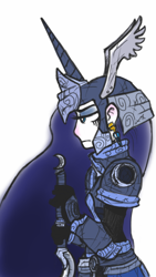 Size: 480x853 | Tagged: safe, artist:hello, princess luna, human, armor, humanized, simple background, solo, sword, weapon