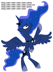 Size: 734x999 | Tagged: safe, princess luna, alicorn, pony, limp bizkit, rollin', simple background, solo, song reference, undertaker, wwe