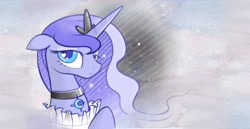 Size: 2992x1541 | Tagged: safe, artist:b-epon, princess luna, alicorn, pony, bedroom eyes, collar, colored, fancy, heart, love, mane, moon, necklace, regal, ruff (clothing), ruffled, solo, space