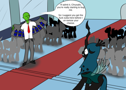 Size: 2000x1429 | Tagged: safe, queen chrysalis, oc, oc:anon, changeling, changeling queen, comic, female, horn