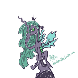 Size: 1280x1280 | Tagged: safe, artist:tako, queen chrysalis, changeling, changeling queen, 30 minute art challenge, female, green eyes, horn, solo