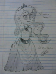 Size: 960x1280 | Tagged: safe, artist:sikiu, princess luna, human, humanized, lined paper, monochrome, solo, traditional art