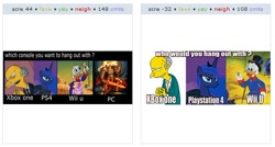 Size: 532x285 | Tagged: safe, princess luna, alicorn, pony, comparison trolling, duck tales, exploitable meme, juxtaposition, juxtaposition win, meme, mr. burns, scrooge mcduck, the simpsons