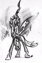 Size: 1089x1647 | Tagged: safe, artist:jump-cut, queen chrysalis, changeling, changeling queen, female, horn, sketch, solo