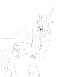 Size: 600x800 | Tagged: safe, artist:twily, queen chrysalis, changeling, changeling queen, clothes, pajamas, sketch