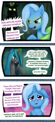 Size: 680x1495 | Tagged: safe, artist:php13, queen chrysalis, trixie, changeling, changeling queen, askchrysalis, mind control