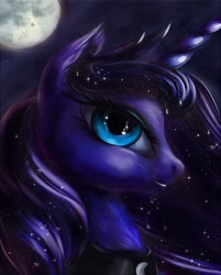 Size: 1188x1480 | Tagged: dead source, safe, artist:viwrastupr, princess luna, alicorn, pony, moon, portrait, solo