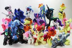 Size: 900x600 | Tagged: safe, artist:dustysculptures, apple bloom, applejack, derpy hooves, dj pon-3, fluttershy, octavia melody, pinkie pie, princess luna, queen chrysalis, rainbow dash, rarity, scootaloo, spitfire, sweetie belle, trixie, twilight sparkle, twilight sparkle (alicorn), vinyl scratch, alicorn, changeling, changeling queen, earth pony, pegasus, pony, unicorn, bipedal, cutie mark crusaders, female, mare, sculpture