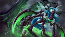 Size: 1920x1080 | Tagged: safe, artist:zedrin, queen chrysalis, changeling, changeling queen, crossover, kha'zix, league of legends, nightmare fuel