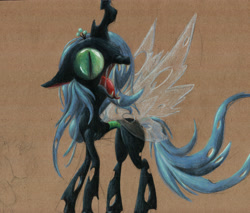 Size: 6016x5120 | Tagged: safe, artist:getchanoodlewet, queen chrysalis, changeling, changeling queen, absurd resolution, solo, traditional art