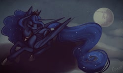 Size: 1280x768 | Tagged: safe, artist:casynuf, princess luna, alicorn, pony, cloud, cloudy, dark, mare in the moon, moon, night, solo