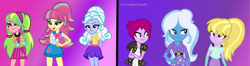 Size: 1024x269 | Tagged: safe, artist:xxparadoxponyxx, fuchsia blush, lavender lace, lemon zest, sour sweet, sugarcoat, trixie, equestria girls, alternate universe, crossed arms, crystal prep shadowbolts, female, trixie and the illusions