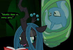 Size: 1930x1320 | Tagged: safe, artist:dazed-and-wandering, queen chrysalis, trixie, changeling, changeling queen, a christmas carol, a hearths warming carol, cocoon