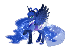 Size: 2951x2031 | Tagged: safe, artist:howzih, princess luna, alicorn, pony, alternate hairstyle, clothes, dress, mid-autumn festival, raised hoof, ruff (clothing), simple background, solo