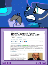 Size: 563x753 | Tagged: safe, princess luna, alicorn, pony, crying, exploitable meme, gamer luna, hiroshi yamauchi, meme, nintendo, obligatory pony, sad, tv meme