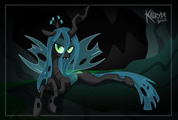 Size: 2325x1570 | Tagged: safe, artist:killryde, queen chrysalis, changeling, changeling queen, female, looking at you, lounging, solo