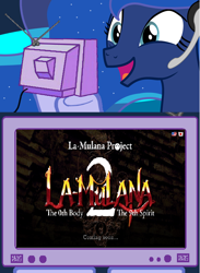 Size: 564x769 | Tagged: safe, princess luna, alicorn, pony, exploitable meme, gamer luna, la-mulana, meme, obligatory pony, tv meme