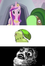 Size: 680x998 | Tagged: safe, princess cadance, queen chrysalis, twilight sparkle, alicorn, changeling, changeling queen, pony, ass up, chikorita, fake cadance, plotrita, pokémon